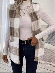 Plaid Open Front Vest Coat Trendsi