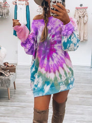 Outfit Flow - Full Size Tie-Dye Round Neck Long Sleeve Dress