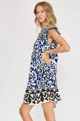 Umgee Floral Ruffled Cap Sleeve Tiered Dress OutfitFlow