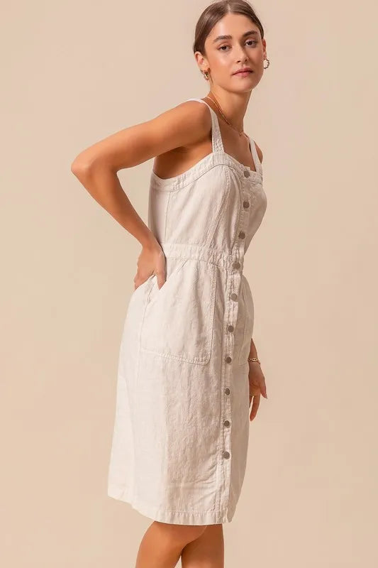SO ME Button Down Pocket Front Pinafore Dress OutfitFlow