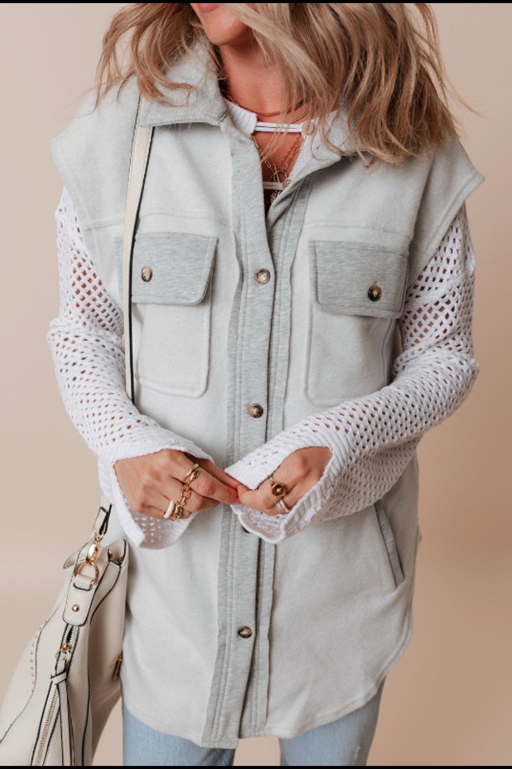 Outfit Flow - Pocketed Curved Hem Button Up Vest