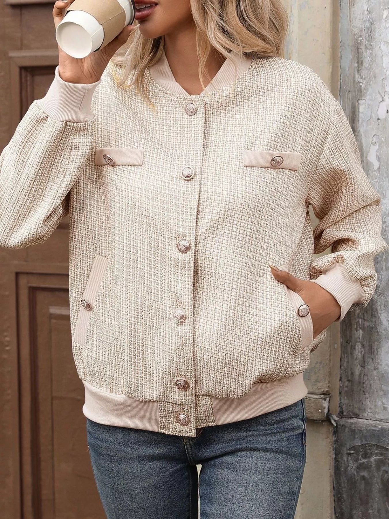 Button Up Long Sleeve Jacket Trendsi