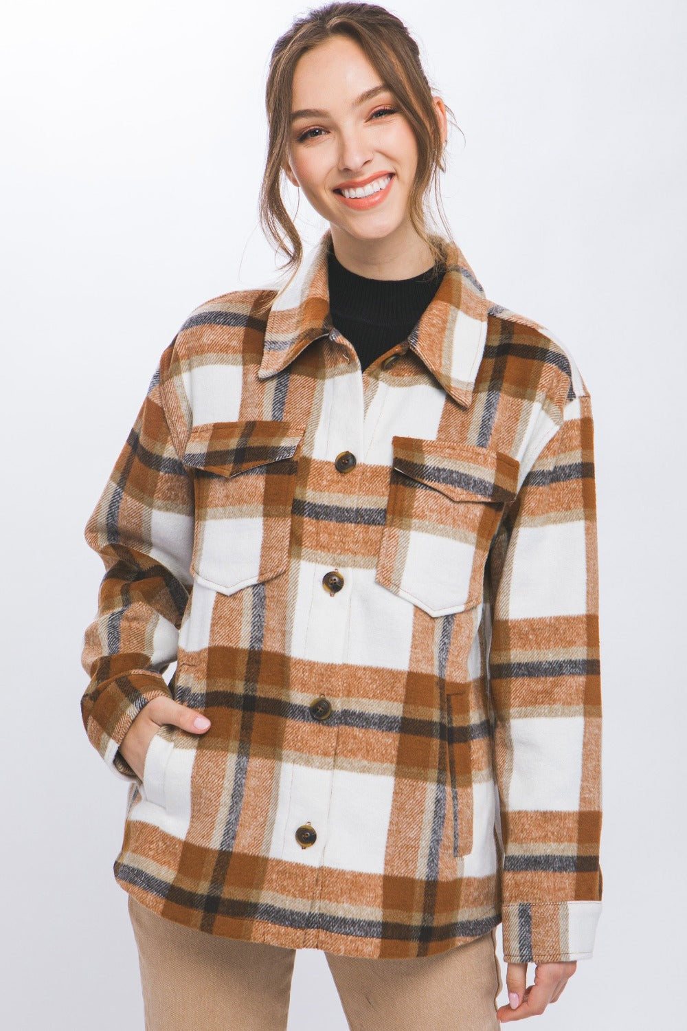 Love Tree Plaid Button Up Jacket