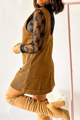 Corduroy Pocket Front Mini Overall Dress Trendsi