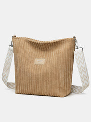Corduroy Solid Color Crossbody Bag with Removable Strap OutfitFlow