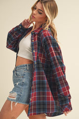 Aemi + Co Flannel Plaid Button Up Raglan Sleeve Shirt OutfitFlow