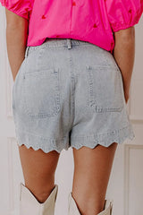 Scalloped Hem Denim Shorts OutfitFlow