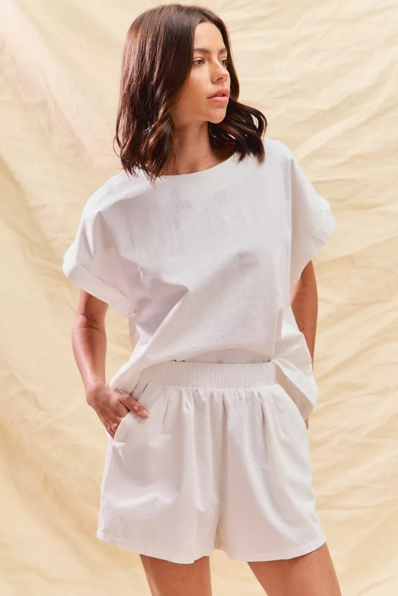 SO ME Round Neck Short Sleeve Top and Shorts Set OutfitFlow
