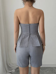 Strapless Peplum Top and Shorts Two-Piece Set OutfitFlow