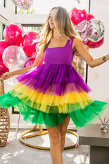 BiBi Mardi Gras Color Block Layered Mesh Tiered Dress OutfitFlow