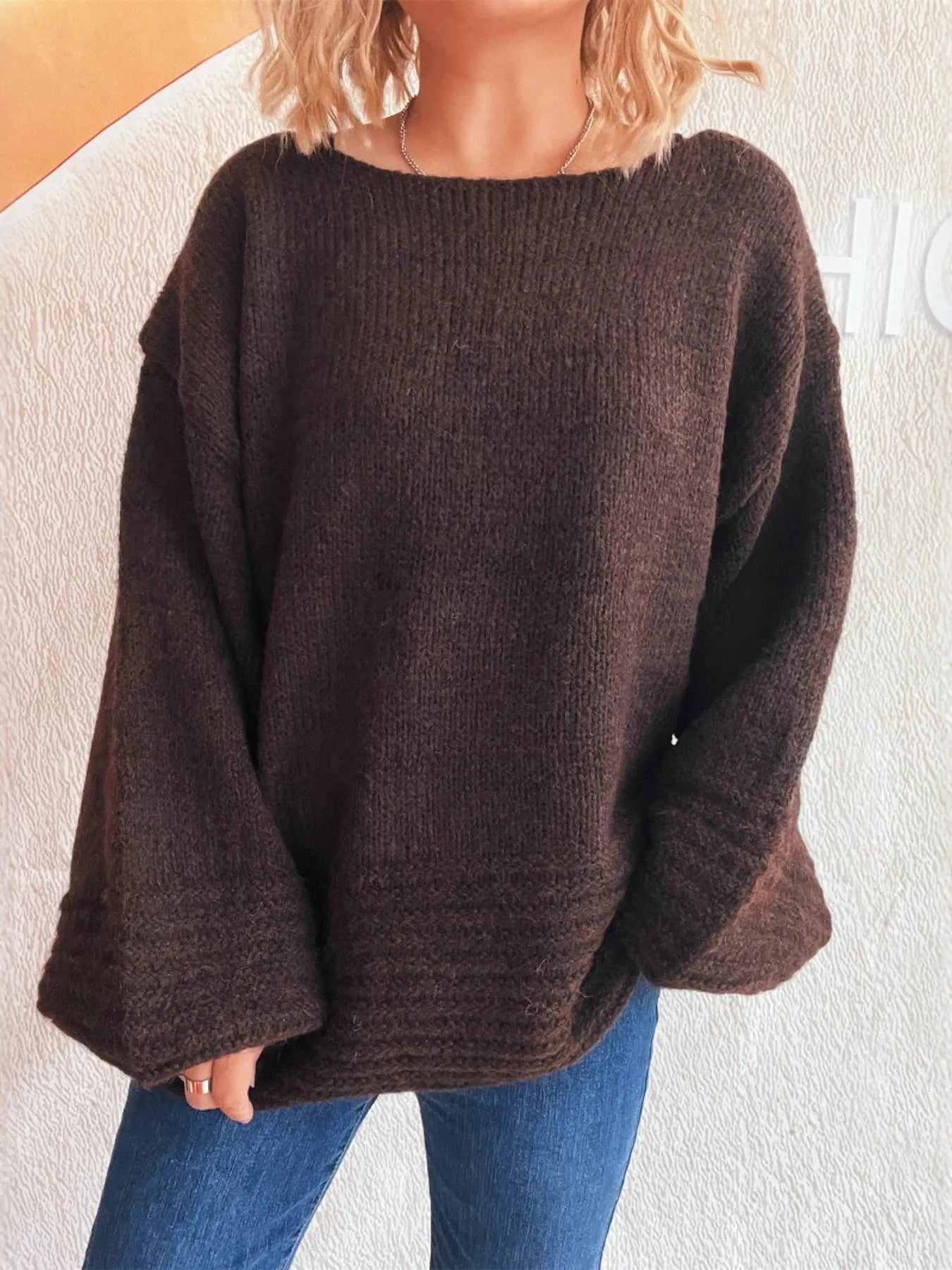 Relaxed Fit Round Neck Sweater Trendsi