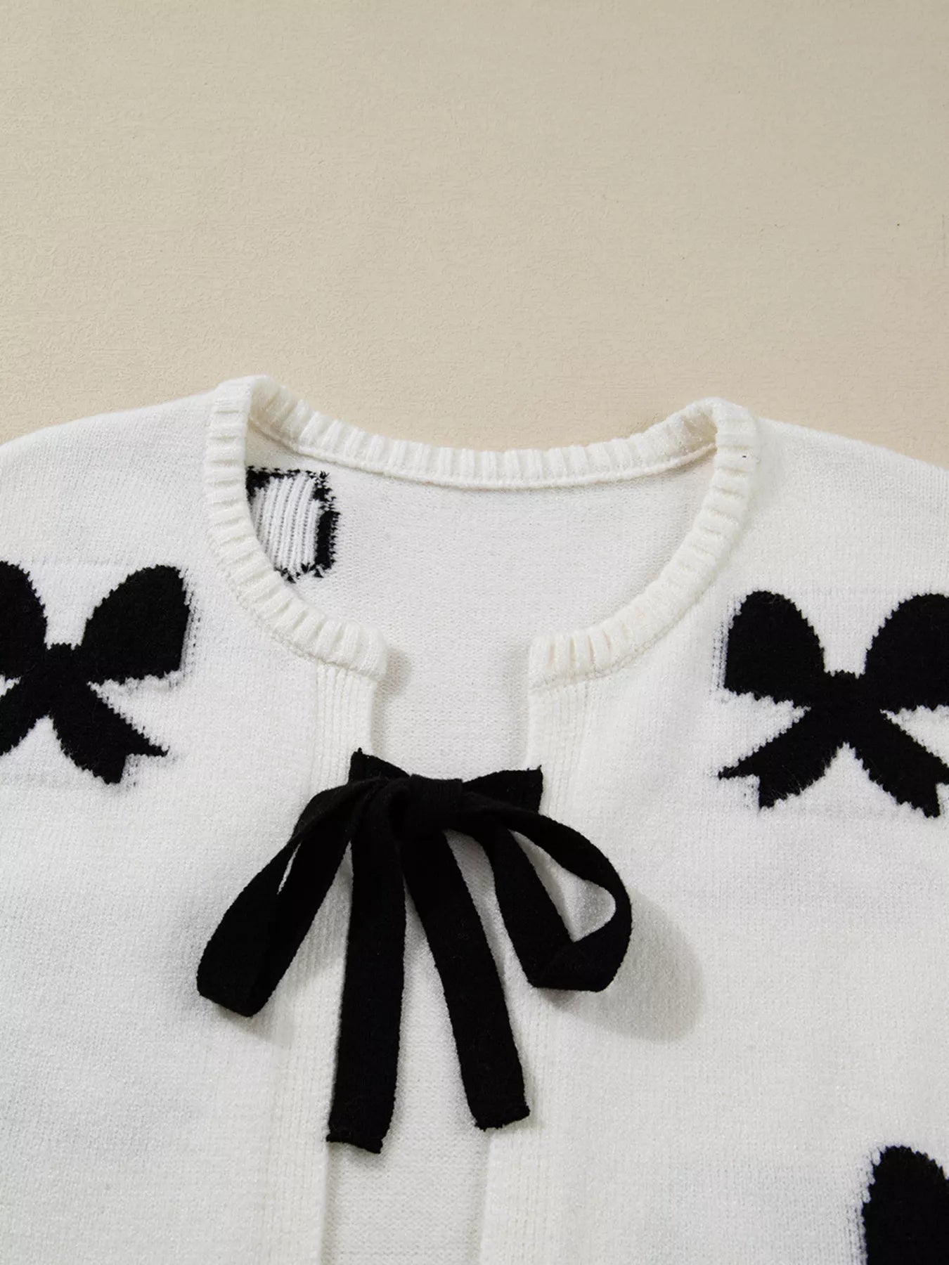 Tie Front Bow Pattern Cardigan OutfitFlow