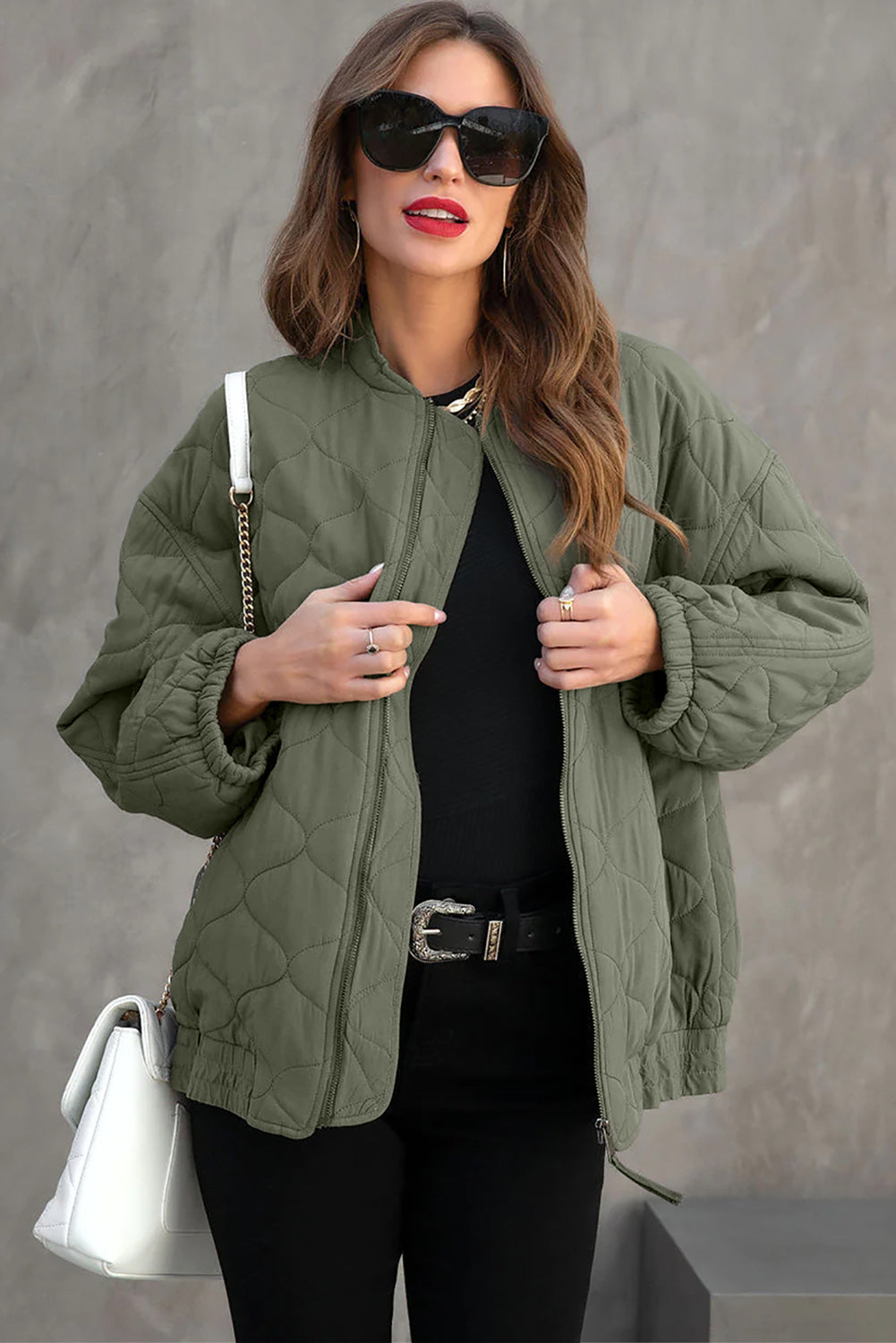 Outfit Flow - Zip Up Drop Shoulder Long Sleeve Puffer Jacket