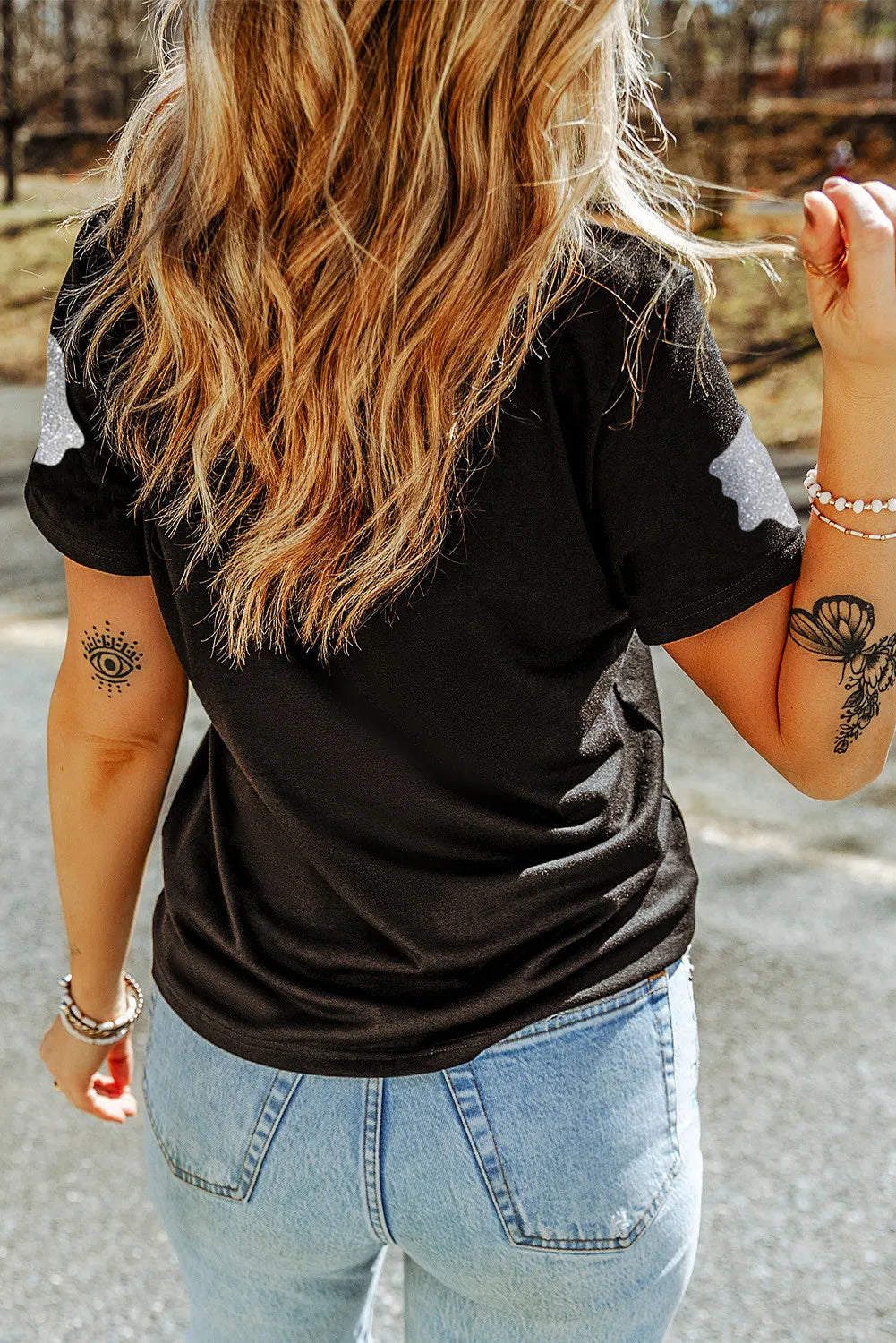 Glitter Ghost Round Neck Short Sleeve T-Shirt OutfitFlow