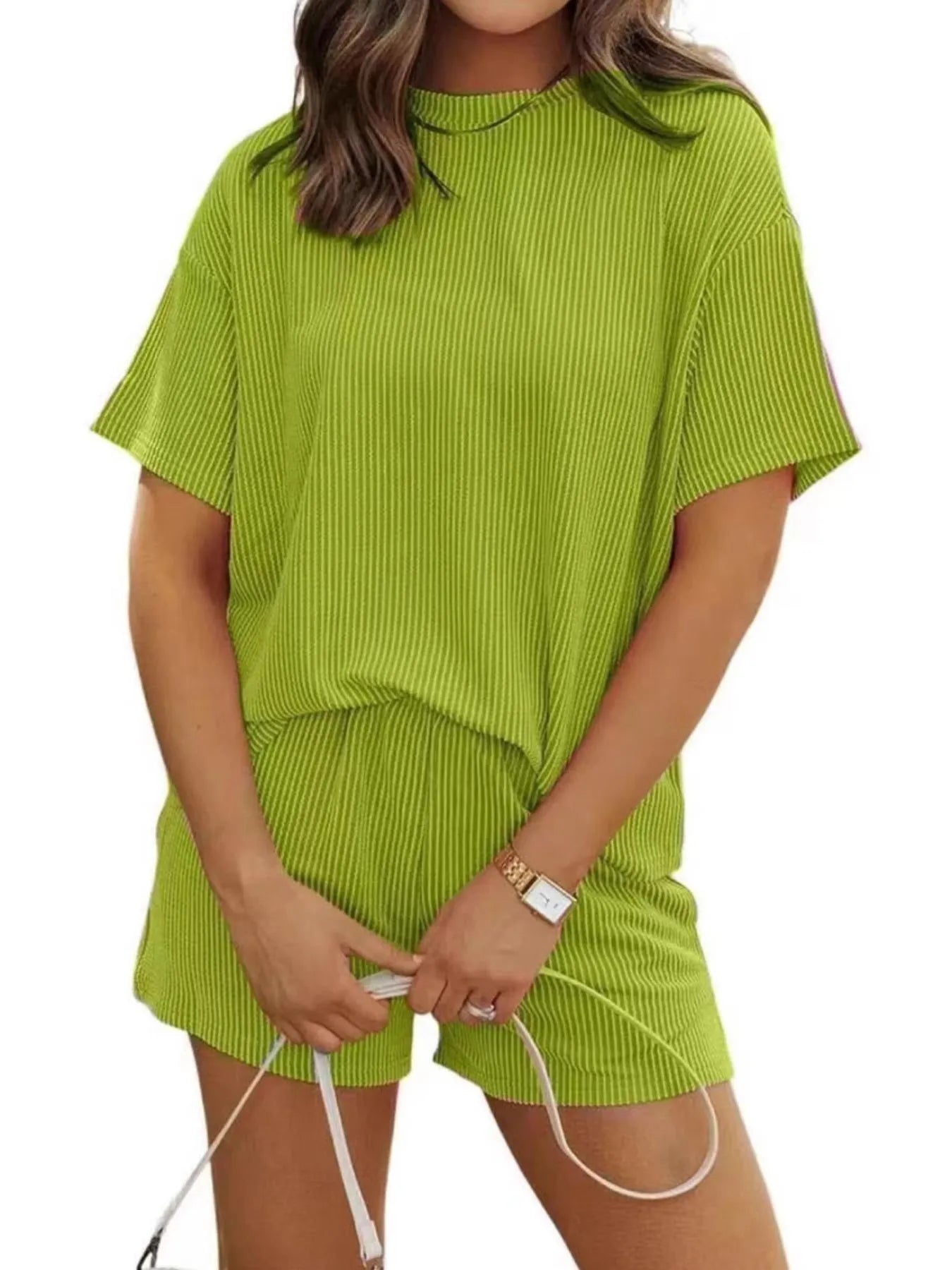 Full Size Ribbed Short Sleeve Top and Shorts Two-Piece Set Plus Size OutfitFlow
