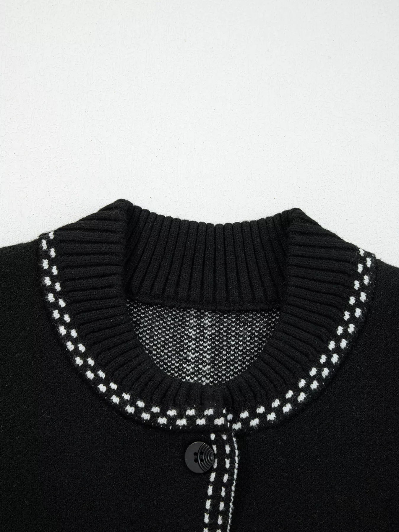 Contrast Trim Button up Sweater Cardigan OutfitFlow