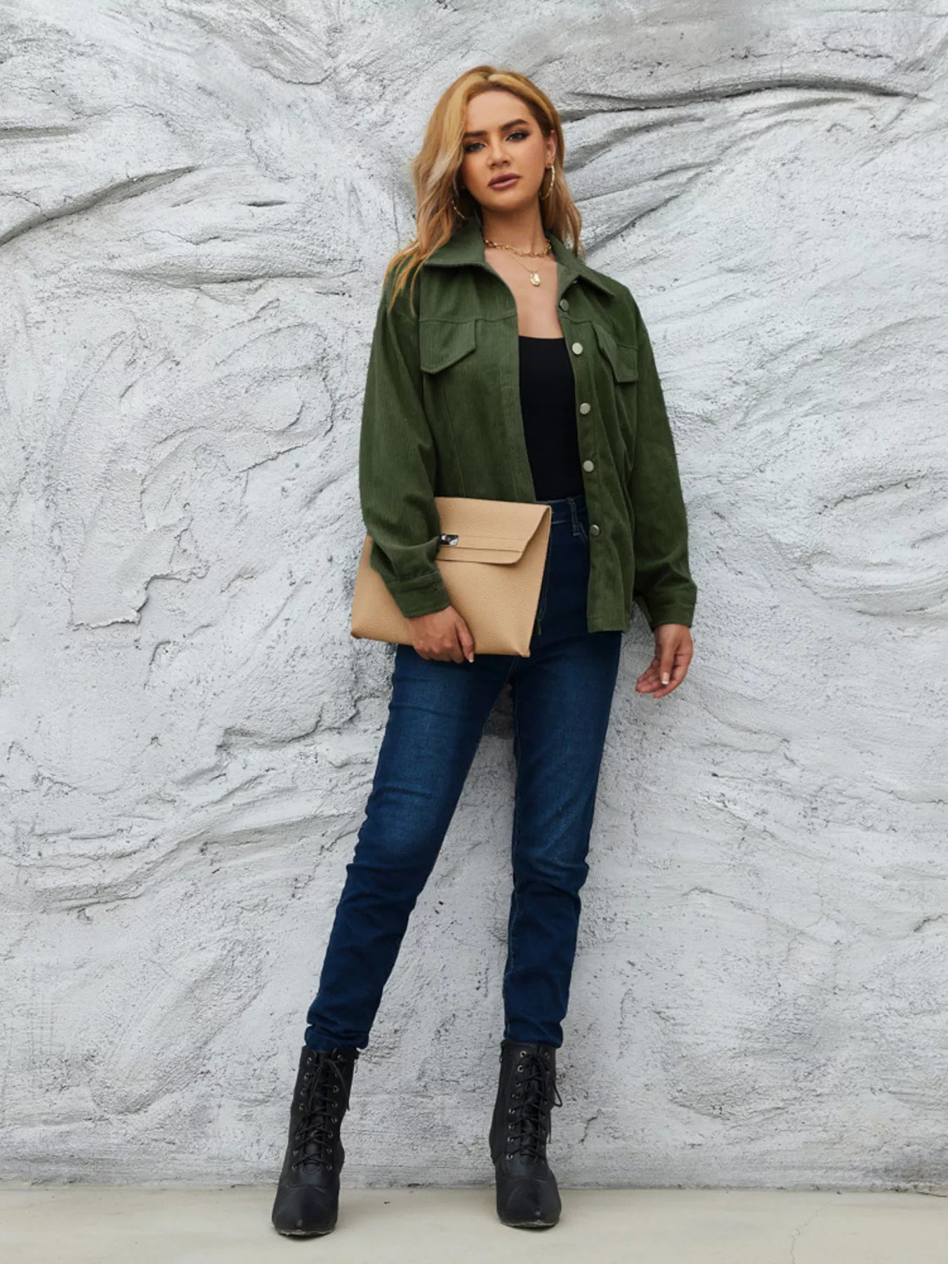 Casual Corduroy Button-Down Jacket OutfitFlow