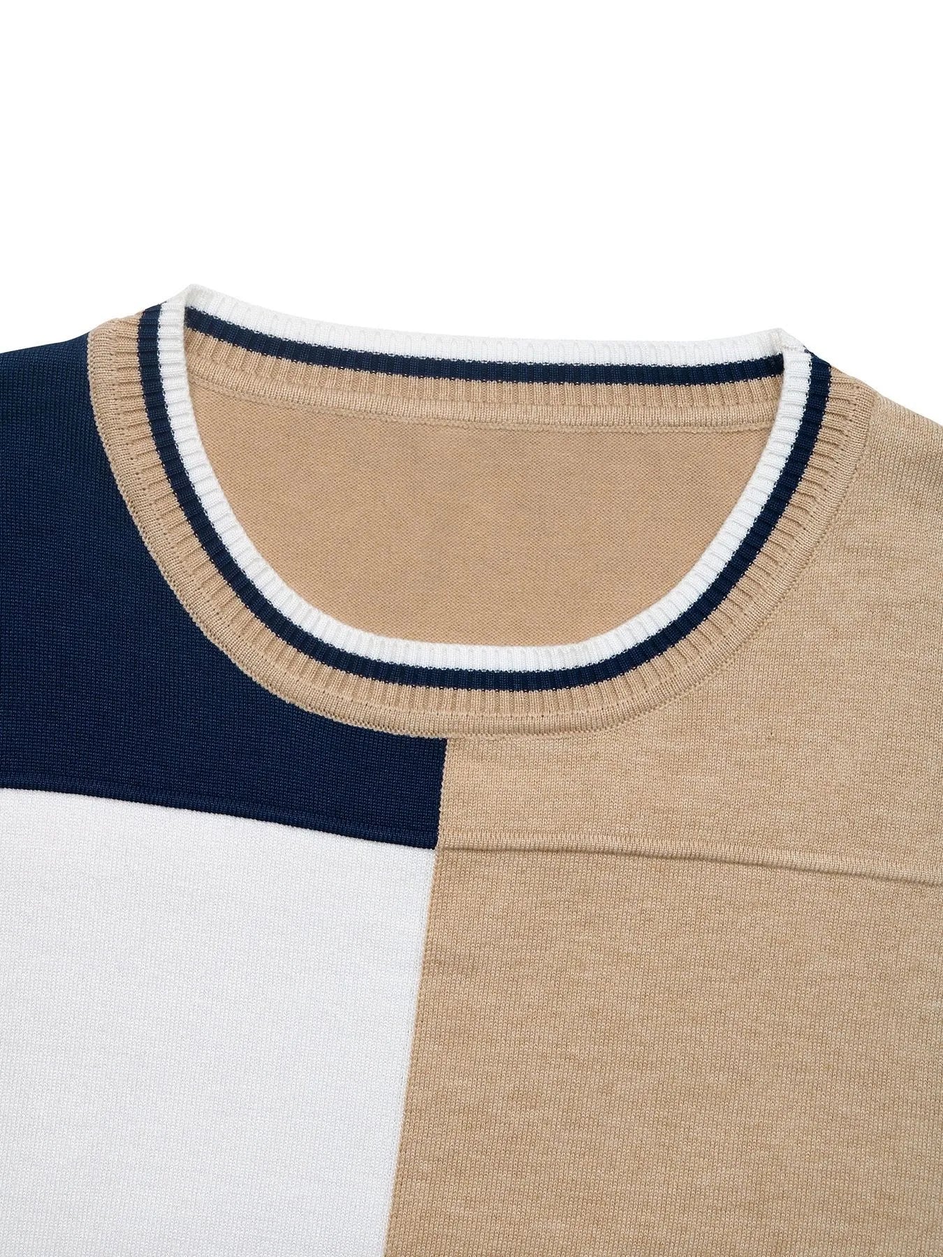 Color Block Round Neck Sweater with Ribbed Trim OutfitFlow