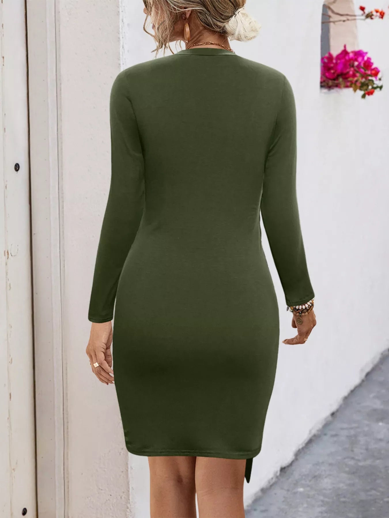 Round Neck Long Sleeve Bodycon Dress OutfitFlow