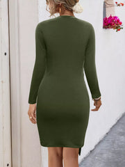 Round Neck Long Sleeve Bodycon Dress OutfitFlow