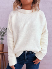 Round Neck Raglan Sleeve Sweater OutfitFlow