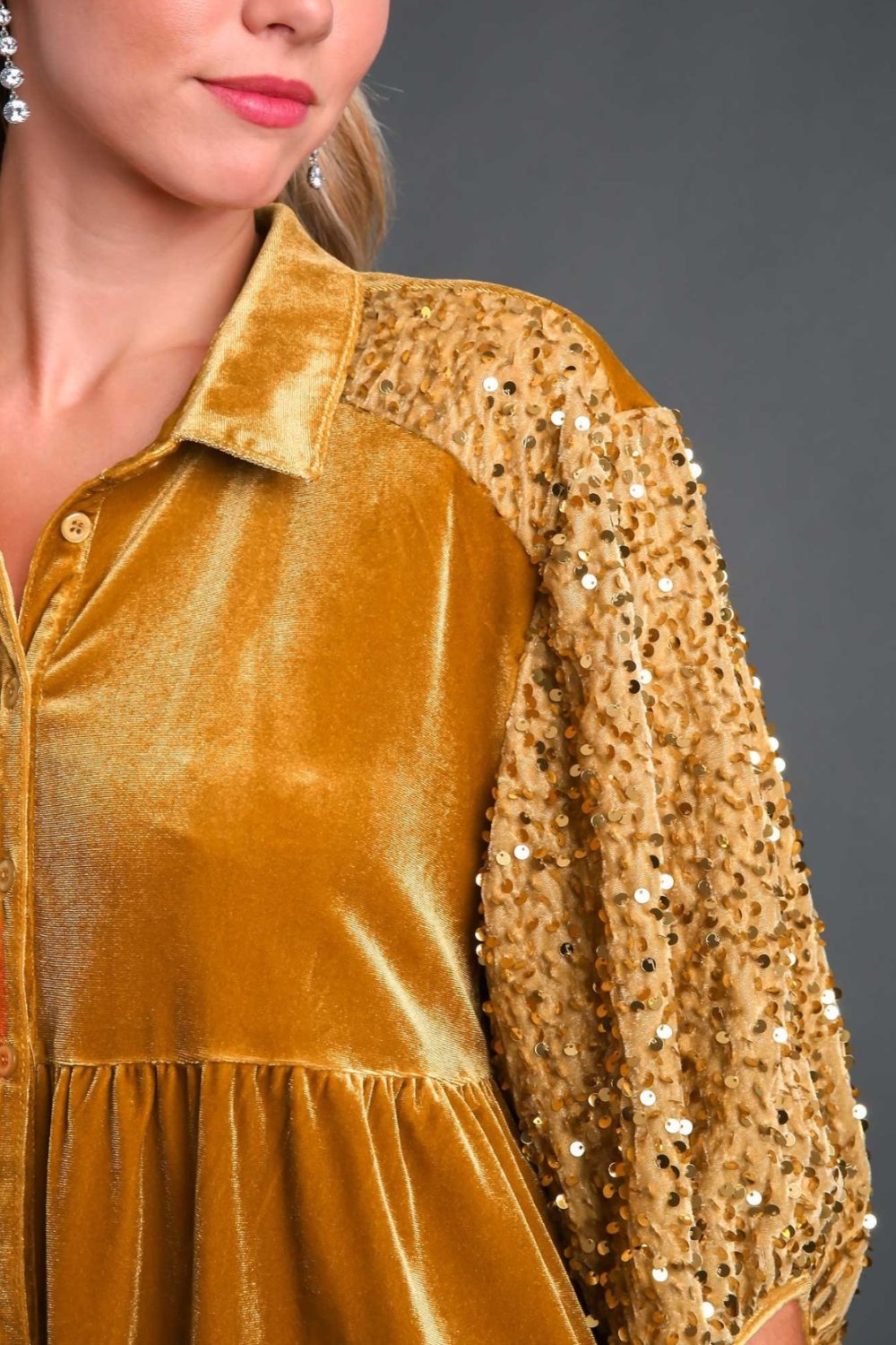 Outfit Flow - Umgee Sequin Detail Tiered Back Half Sleeve Shirt