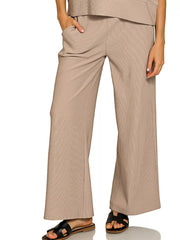 Zenana Ribbed Round Neck Tee & Pants Set OutfitFlow