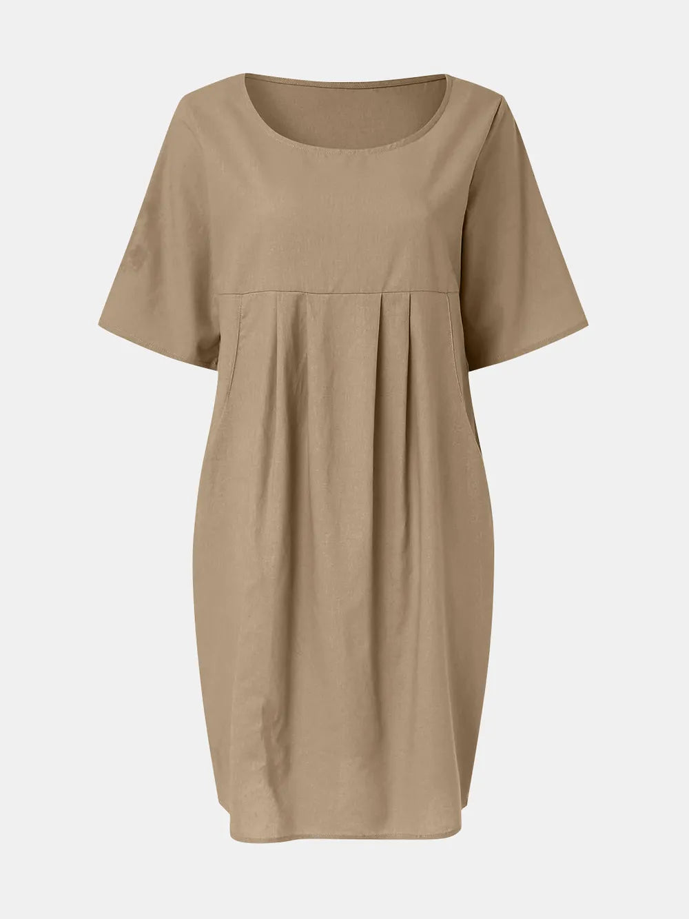 Full Size Round Neck Half Sleeve Dress with Pockets OutfitFlow