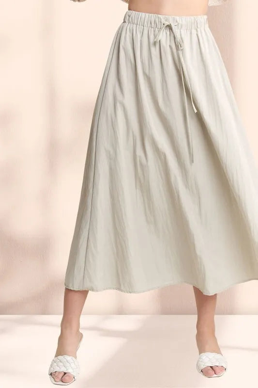 ADORA Drawstring Waist Crinkle Maxi Skirt OutfitFlow