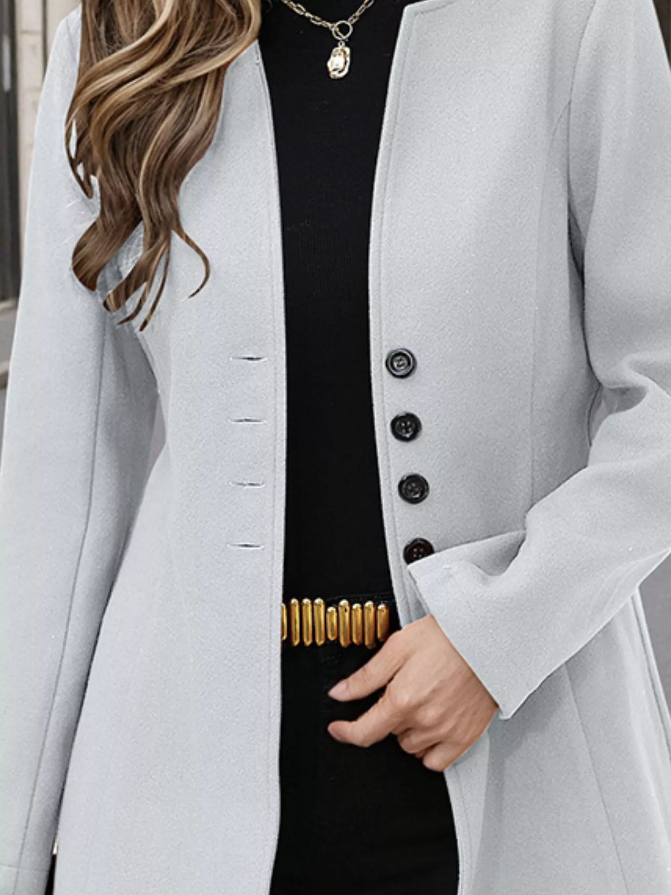 Button Up Long Sleeve Coat Trendsi