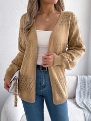 Openwork Open Front Long Sleeve Cardigan OutfitFlow