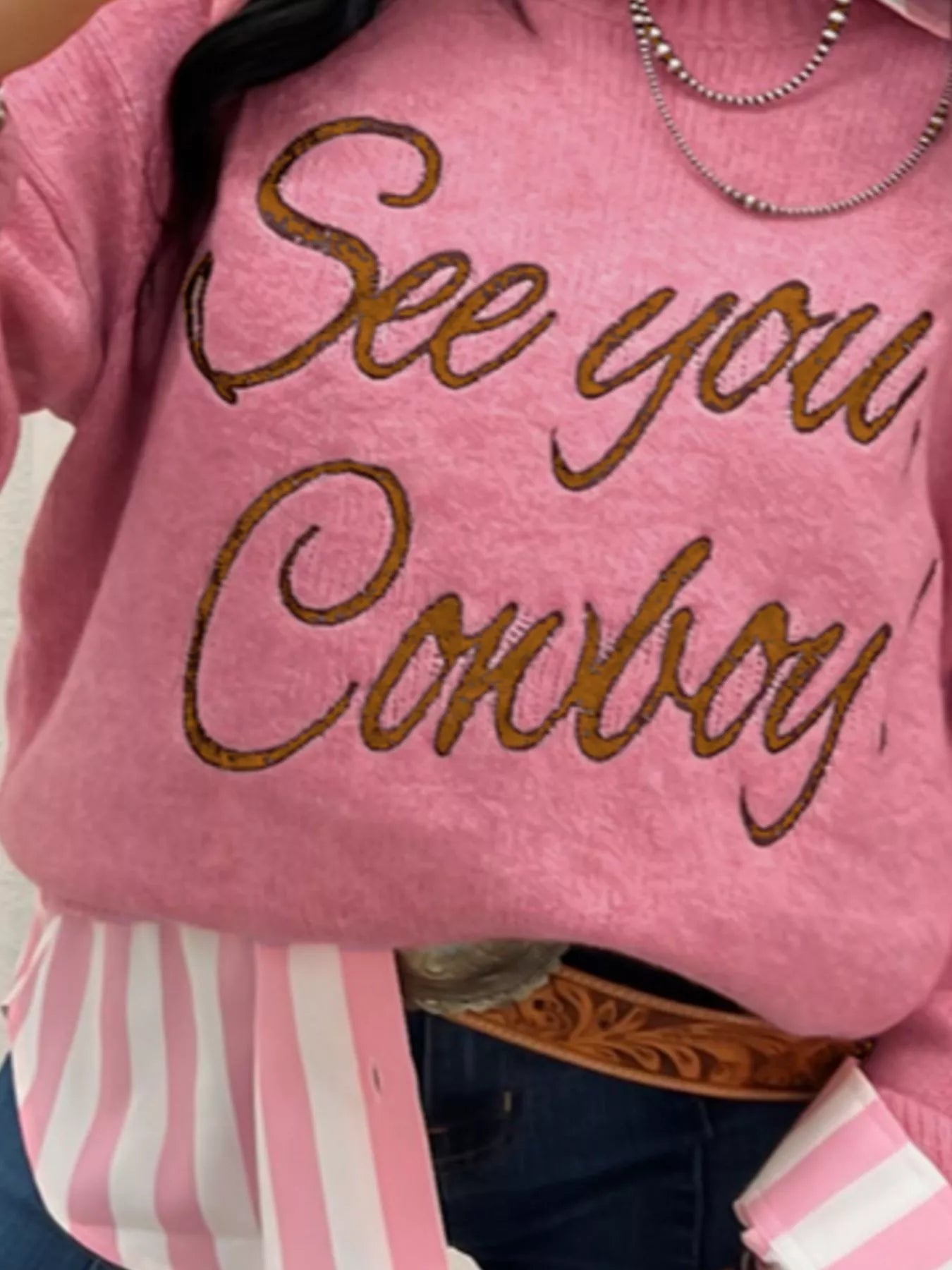 See You Cowboy Round Neck Sweater OutfitFlow