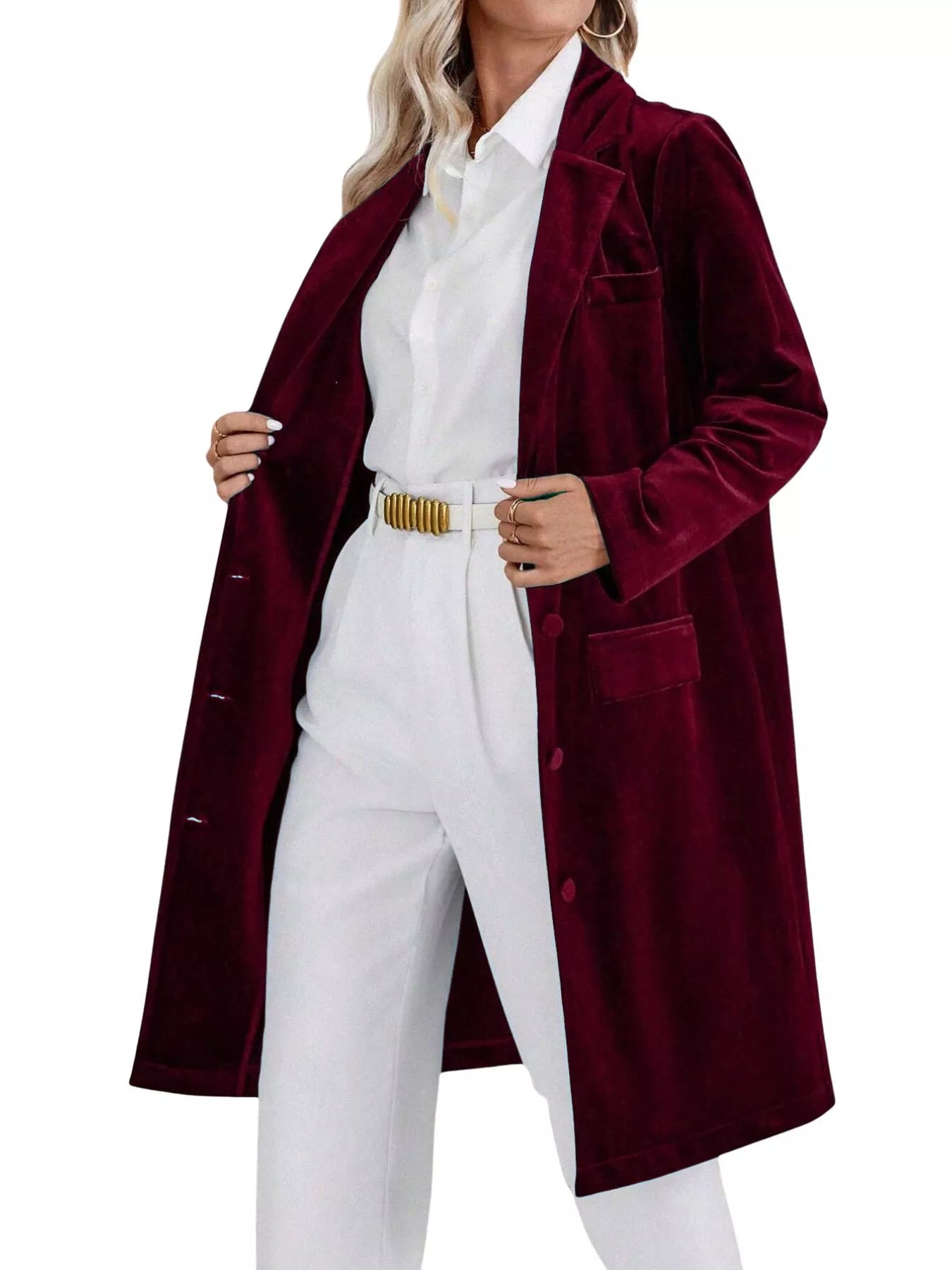 Lapel Collar Long Sleeve Longline Coat OutfitFlow
