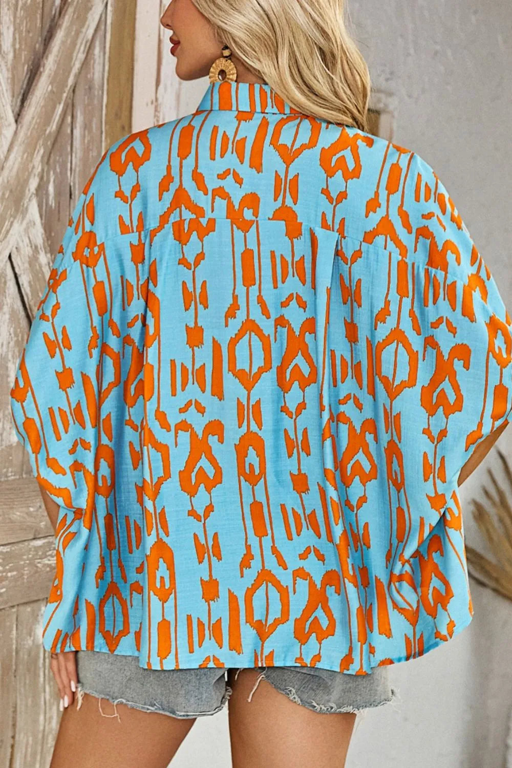 Abstract Print Dolman Short Sleeve Western Loose Shirt OutfitFlow