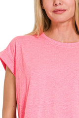 Zenana Round Neck Folded Short Sleeve T-Shirt Trendsi