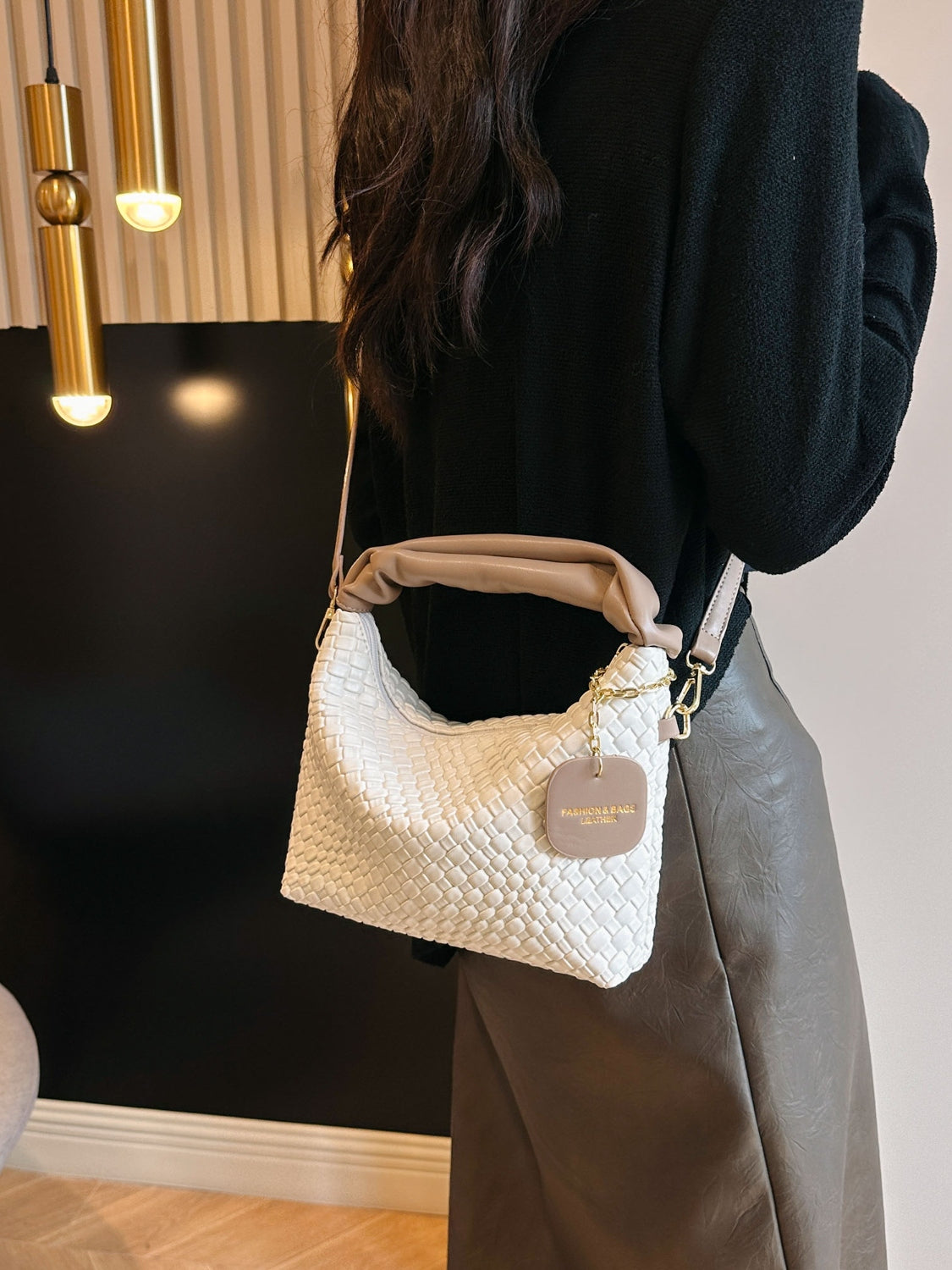 Outfit Flow - PU Leather Woven Crossbody Bag