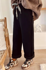 High-Waisted Straight Pants with Drawstring OutfitFlow