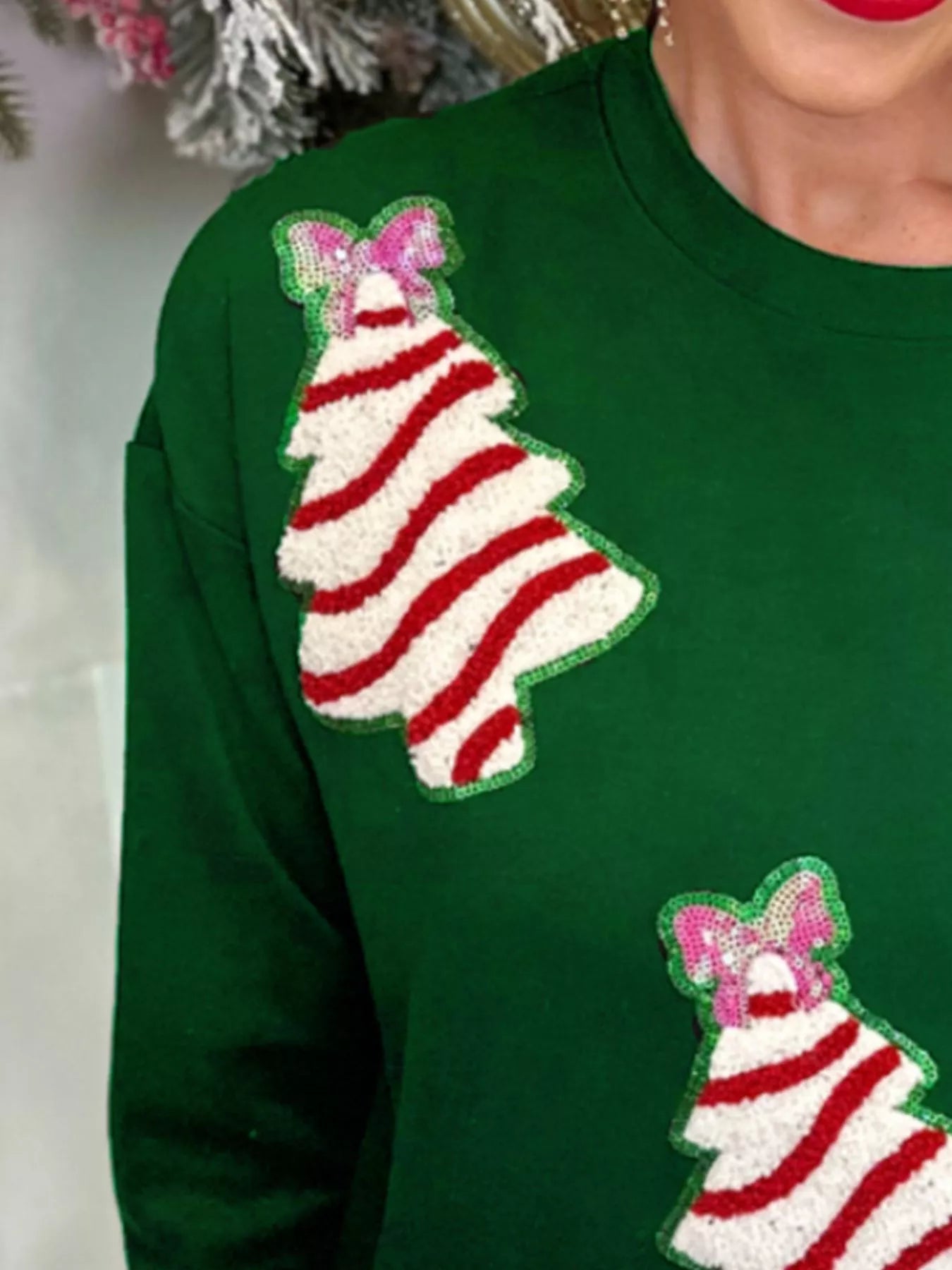 Christmas Tree Sequin Long Sleeve Sweatshirt OutfitFlow