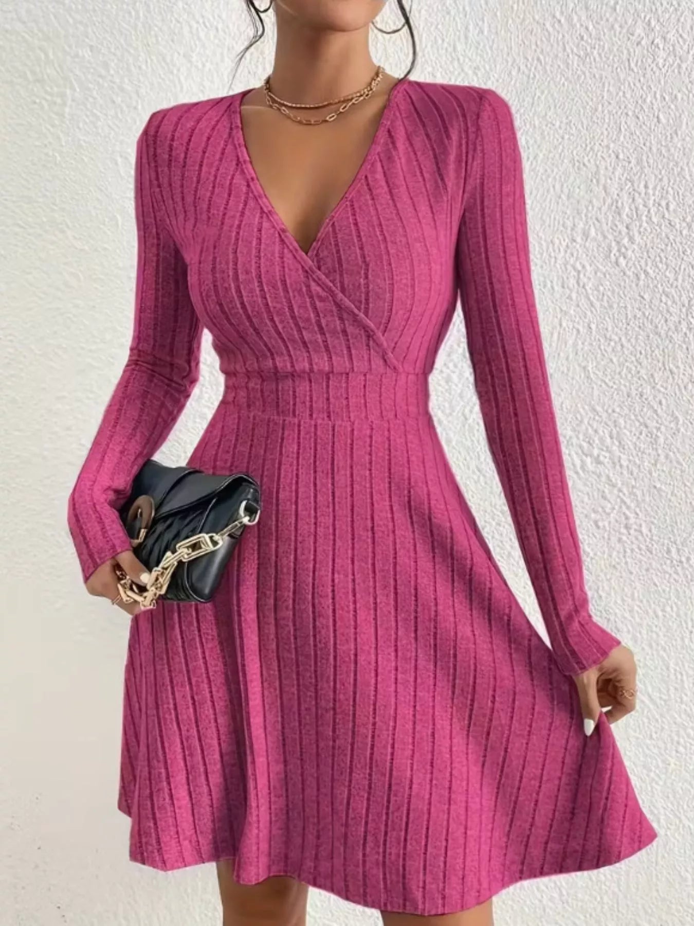 Ribbed Knit Wrap Mini Dress OutfitFlow
