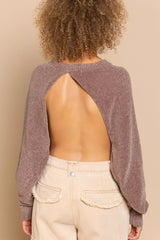 POL Round Neck Backless Sweater with Ribbed Edge Trendsi