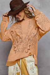 POL Round Neck French Terry Sweatshirt with Cutout Detail Sherbet OutfitFlow