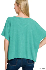 Zenana Ribbed V-Neck Short-Sleeve Knit Top OutfitFlow