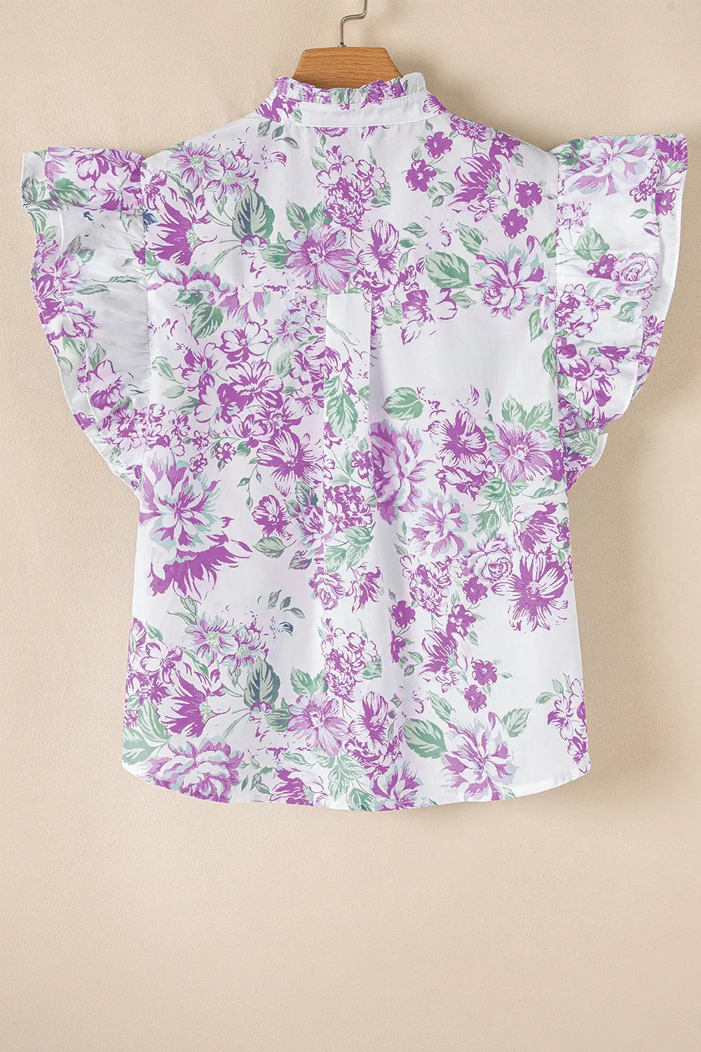 Printed Ruffled Sleeve Button-Up Blouse OutfitFlow