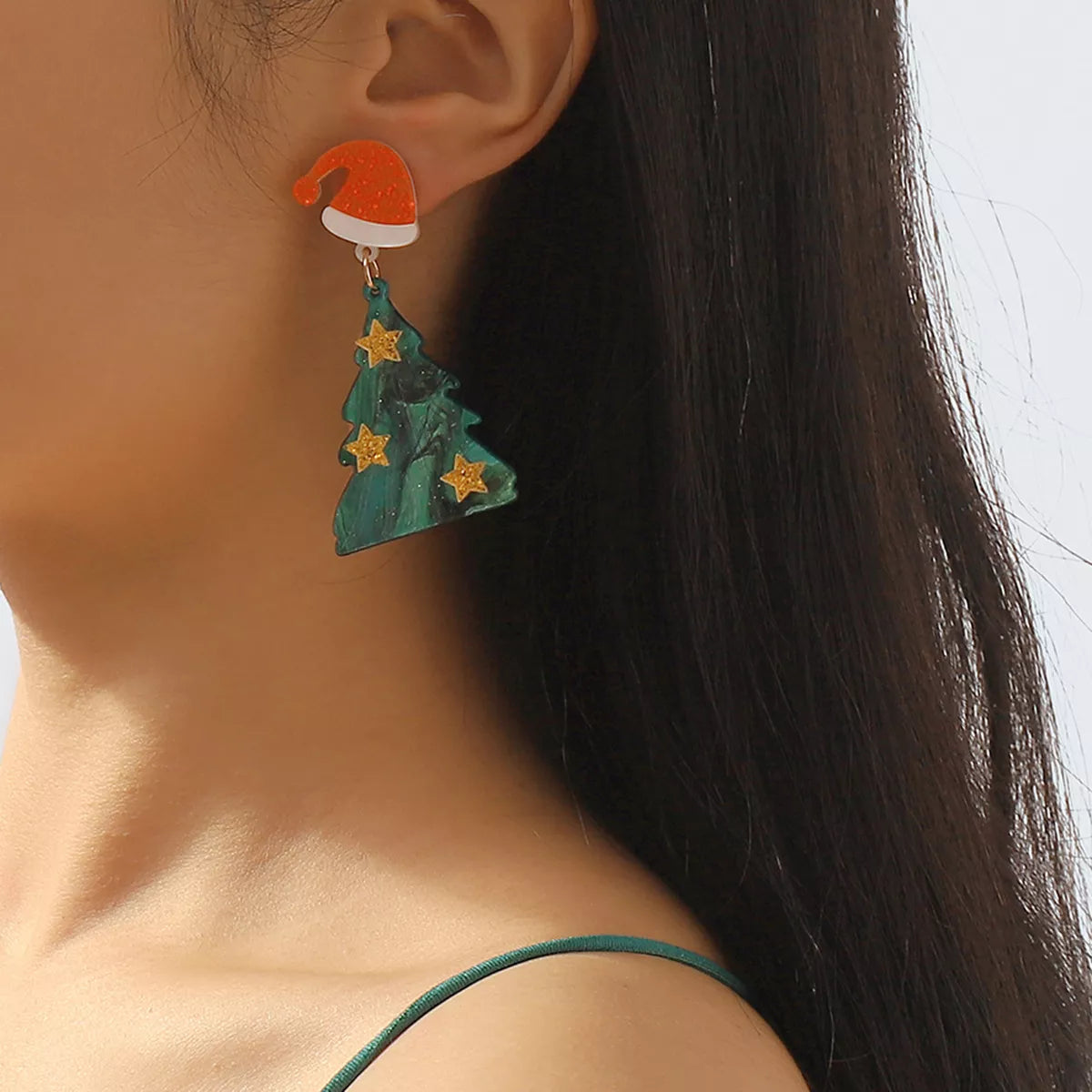 Acrylic Resin Christmas Tree Drop Earrings OutfitFlow