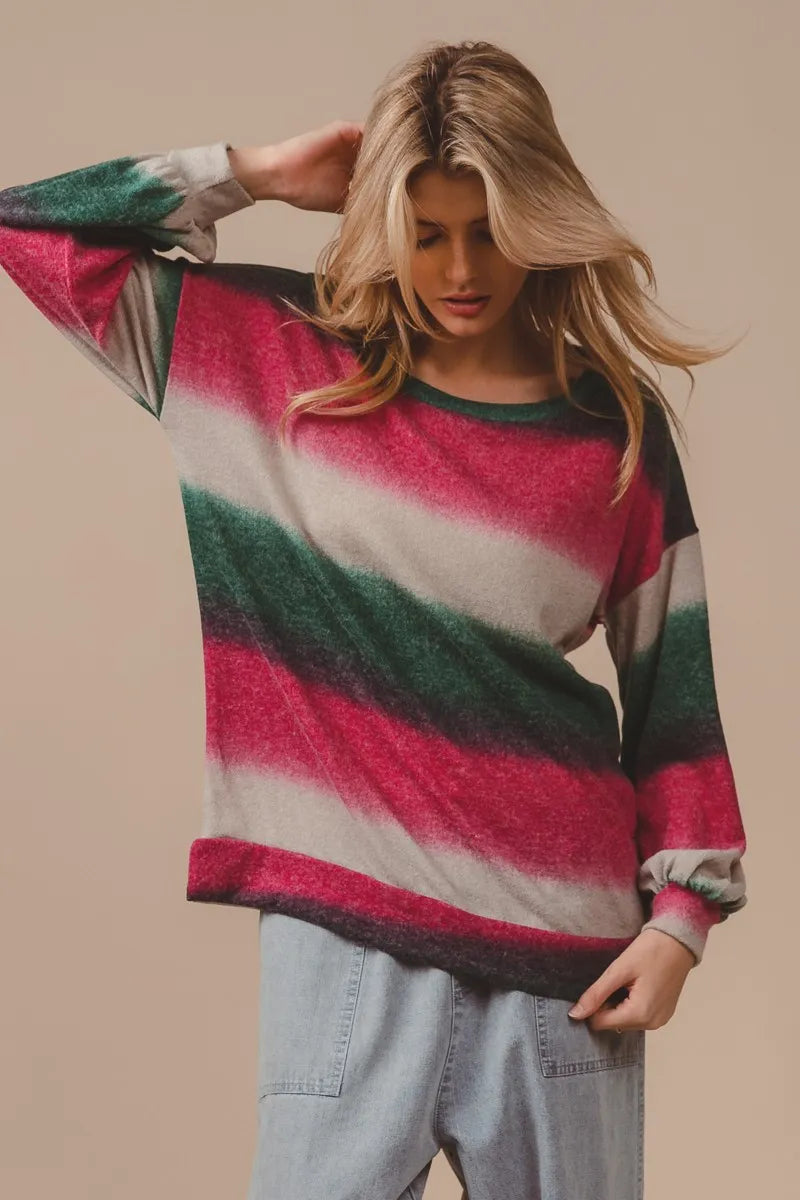 BiBi Striped Gradation Print Knit Top Trendsi