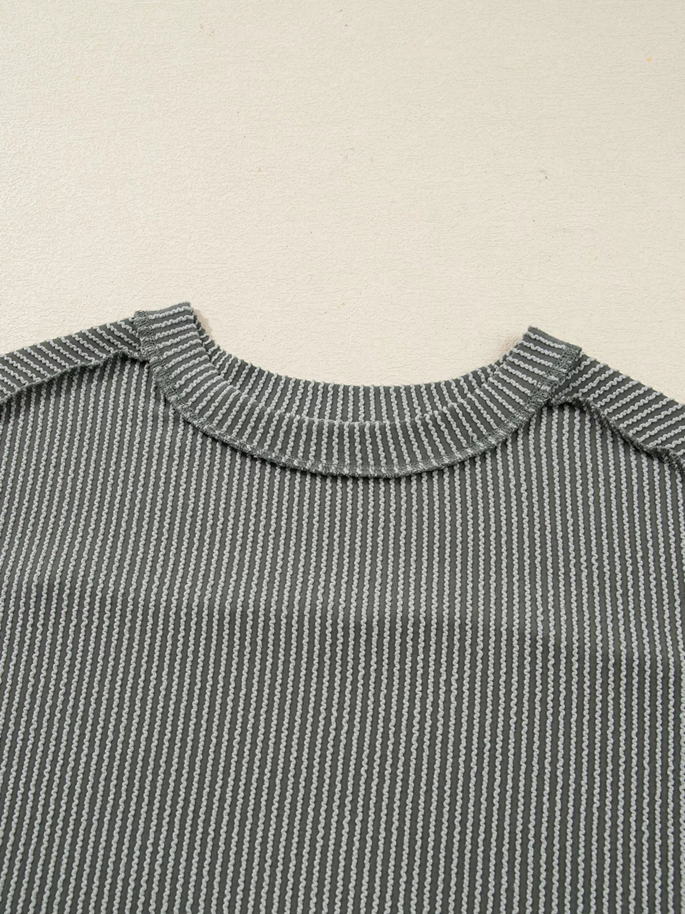 Twist Ribbed Exposed Seam Detail Long Sleeve Loose Top OutfitFlow