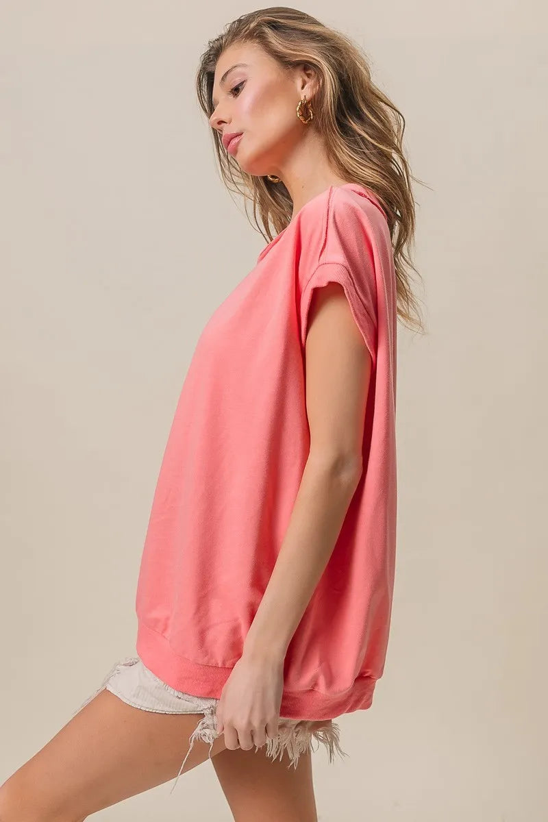 BiBi French Terry Drop Shoulder Basic Top OutfitFlow