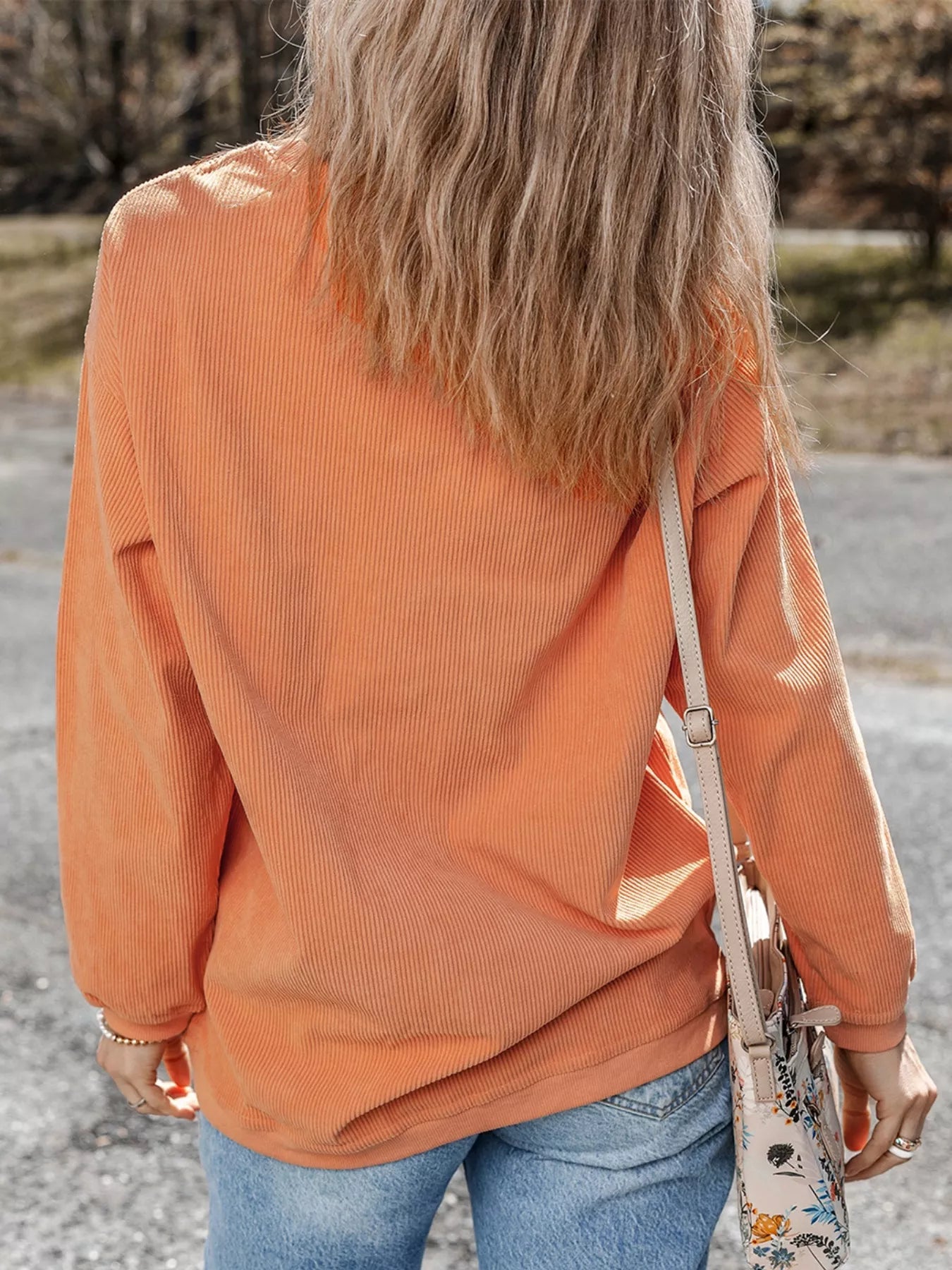 Halloween Sequined Pumpkin Ribbed Round Neck Sweatshirt OutfitFlow