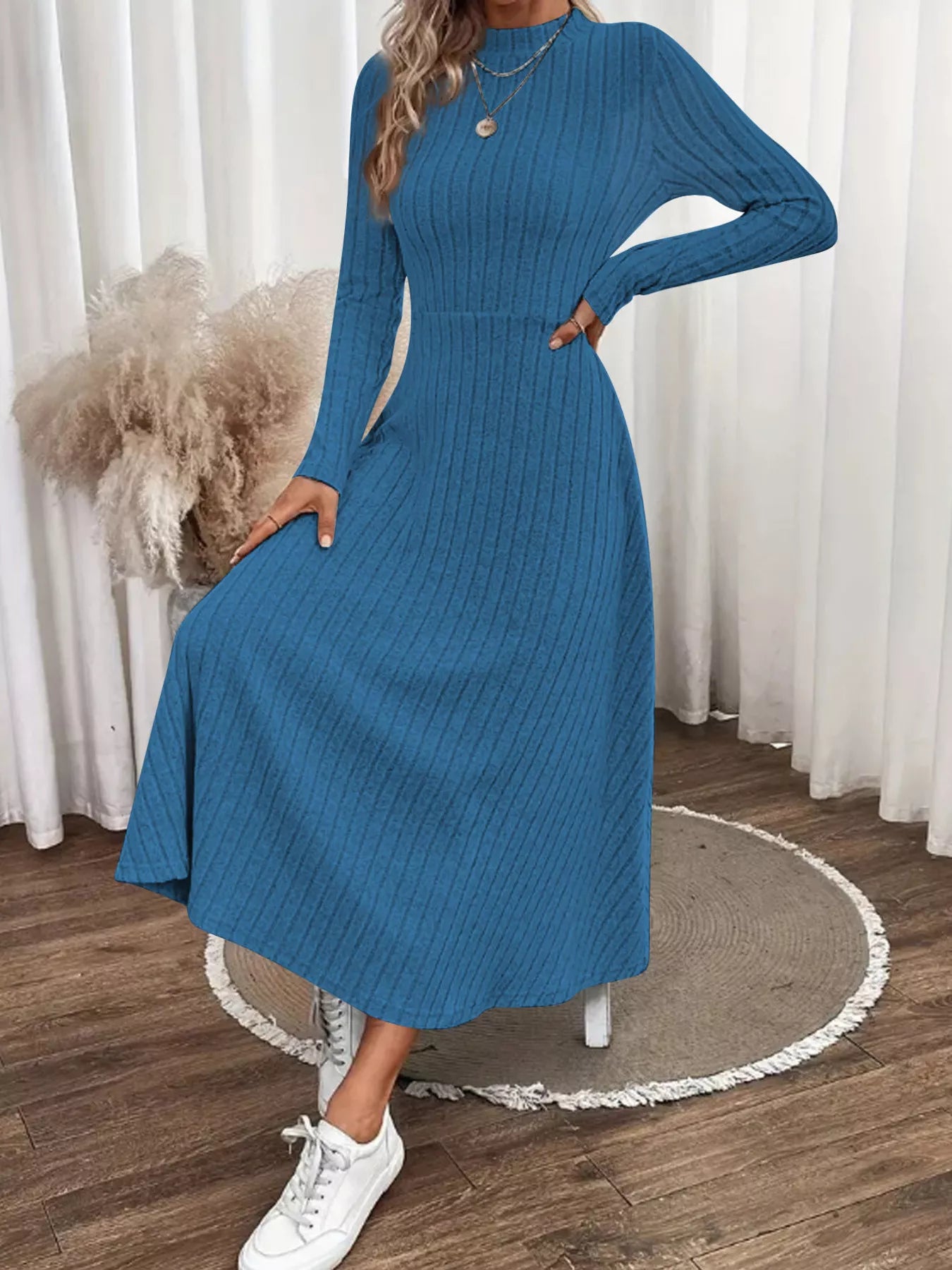 Ribbed Knit A-Line Midi Dress Trendsi