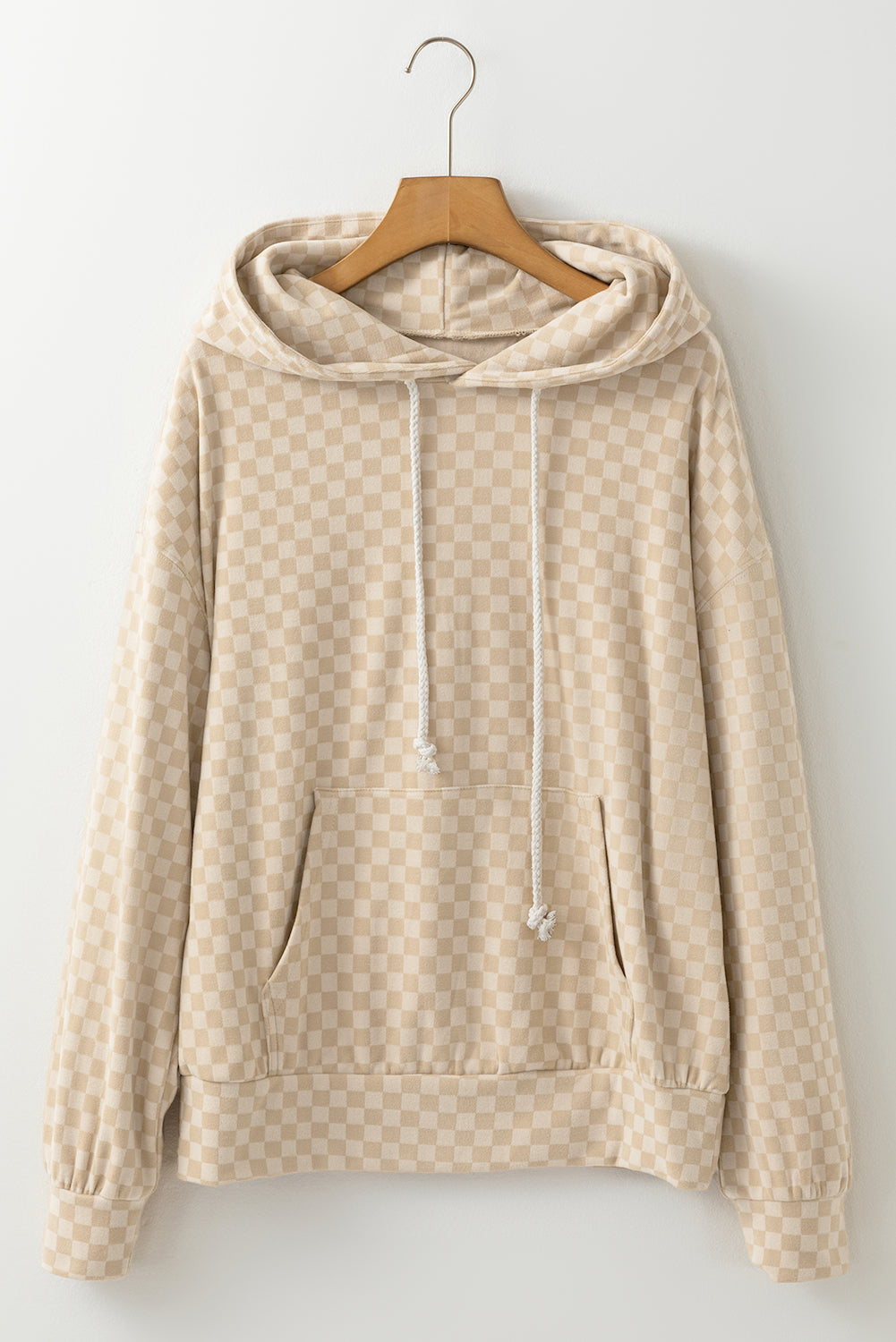 Outfit Flow - Checkered Print Kangaroo Pocket Drawstring Hoodie